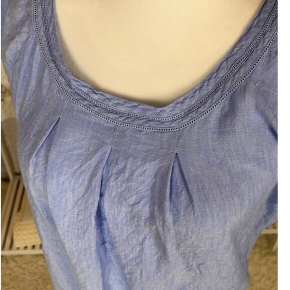 Lands End Women's Size L Blue 100% Linen Drawstring Waist Blouse #0439 - Picture 4 of 9